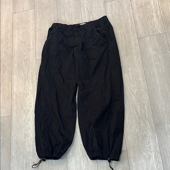 Zara Black Elastic Waist Wide Leg Pull On Windbreaker Parachute Jogger Pants L - Picture 3 of 12